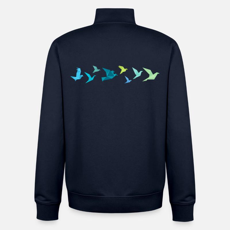 Migration des oiseaux origami - Sweat zippé unisexe en coton bio Stanley/Stella - marine