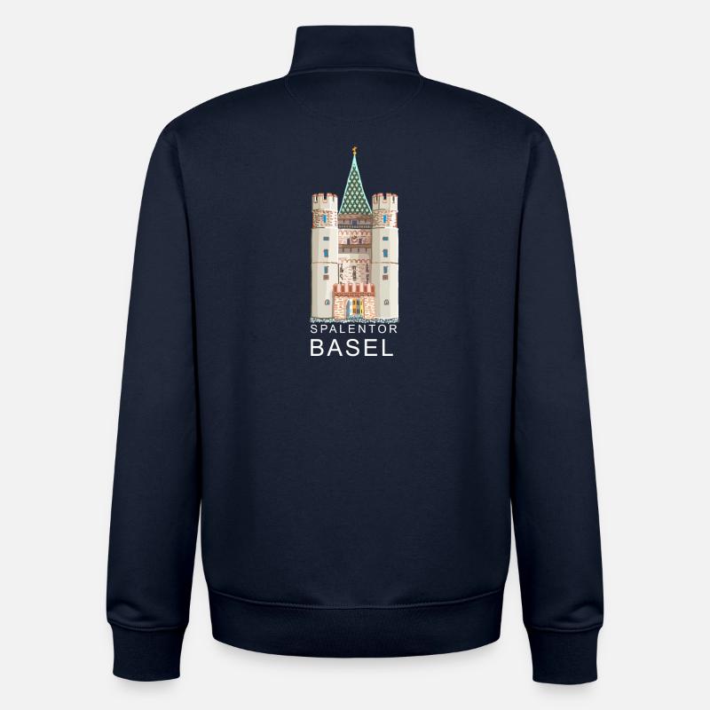 Basel, Spalentor, Switzerland - Unisex Organic Zip Sweatshirt by Stanley/Stella - navy