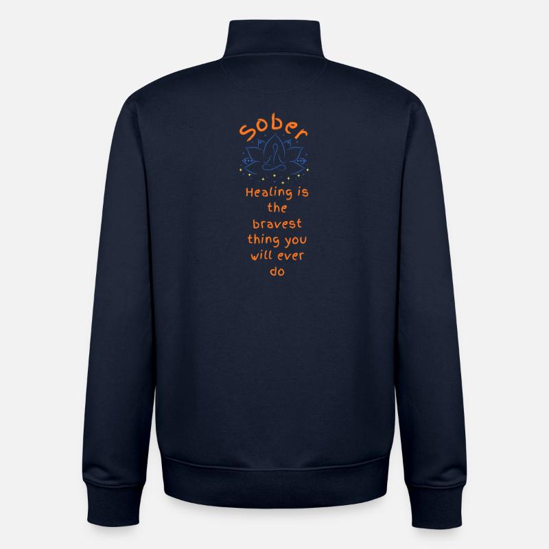 Lotus de guérison courageuse sobriété - Sweat zippé unisexe en coton bio Stanley/Stella - marine