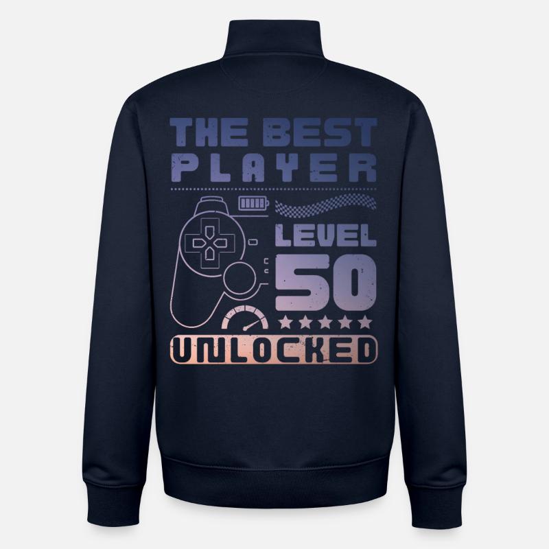 The Best Player, Level 50 Unlocked - Sweat zippé unisexe en coton bio Stanley/Stella - marine