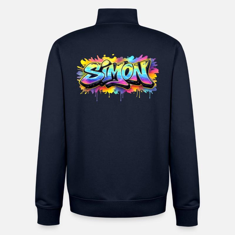 Graffiti SIMON Name Gift Ideal Printable - Unisex Organic Zip Sweatshirt by Stanley/Stella - navy