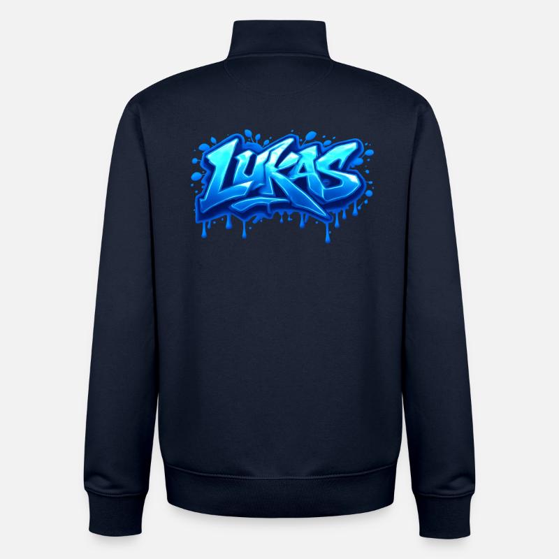 Graffiti  LUKAS Prénom cadeau idéal imprimable  - Sweat zippé unisexe en coton bio Stanley/Stella - marine