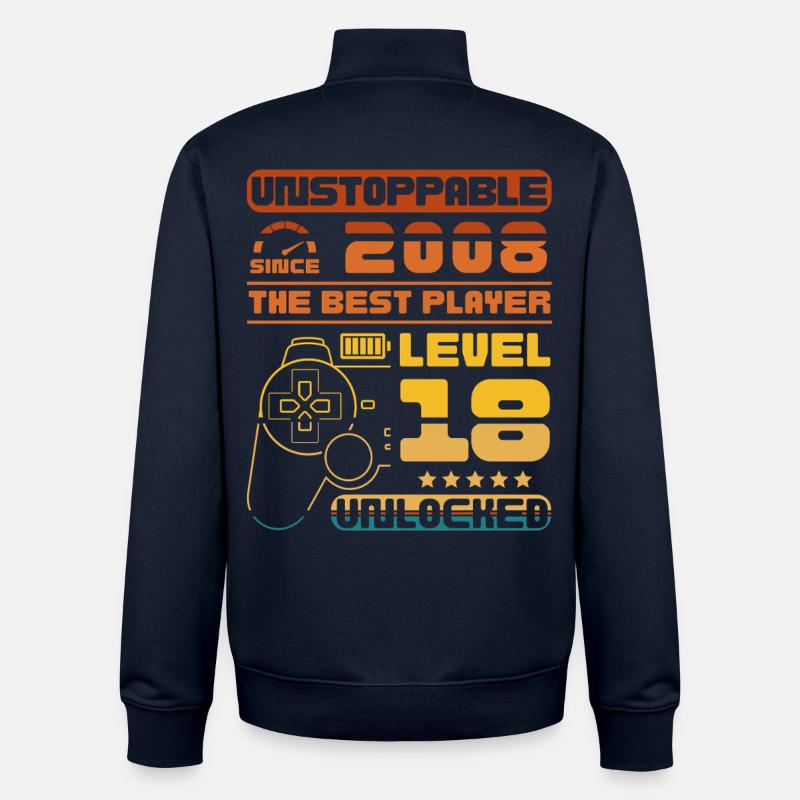 Inarrêtable depuis 2008, niveau 18 débloqué - Sweat zippé unisexe en coton bio Stanley/Stella - marine