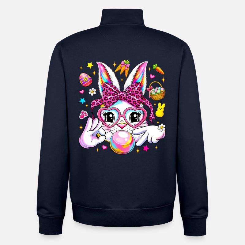 Cute bunny rabbit face leopard coquette bow six  - Unisex Organic Zip Sweatshirt von Stanley/Stella - Navy