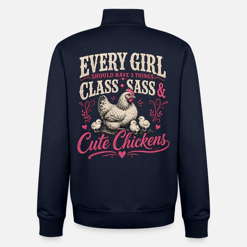 Every Girl Needs Class, Sass & Chicks - Unisex Organic Zip Sweatshirt by Stanley/Stella - navy