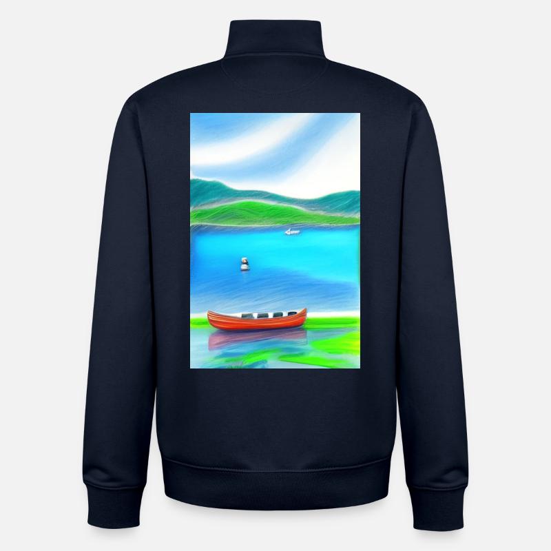Landschaft mit See, Boot und Berge - Unisex Organic Zip Sweatshirt von Stanley/Stella - Navy