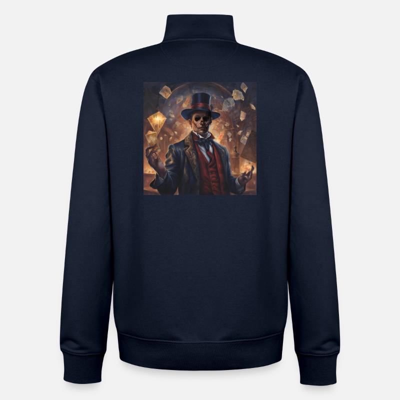 Skeletal Mage in Card Fire - Unisex Organic Zip Sweatshirt by Stanley/Stella - navy