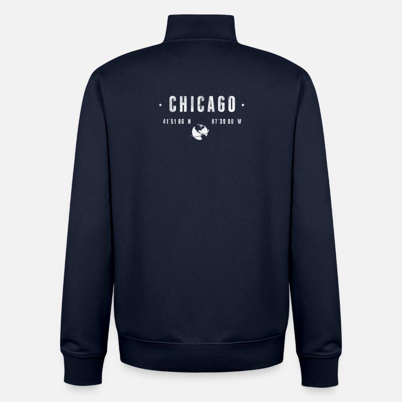 Chicago Coordonnées Géographiques Stylisées - Sweat zippé unisexe en coton bio Stanley/Stella - marine