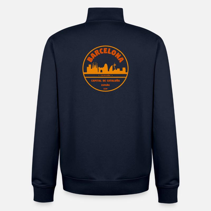 Emblème de la Skyline de Barcelone - Sweat zippé unisexe en coton bio Stanley/Stella - marine