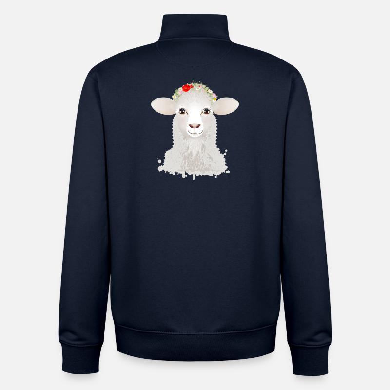 A cute sheep with spring wreath - Unisex Organic Zip Sweatshirt by Stanley/Stella - navy
