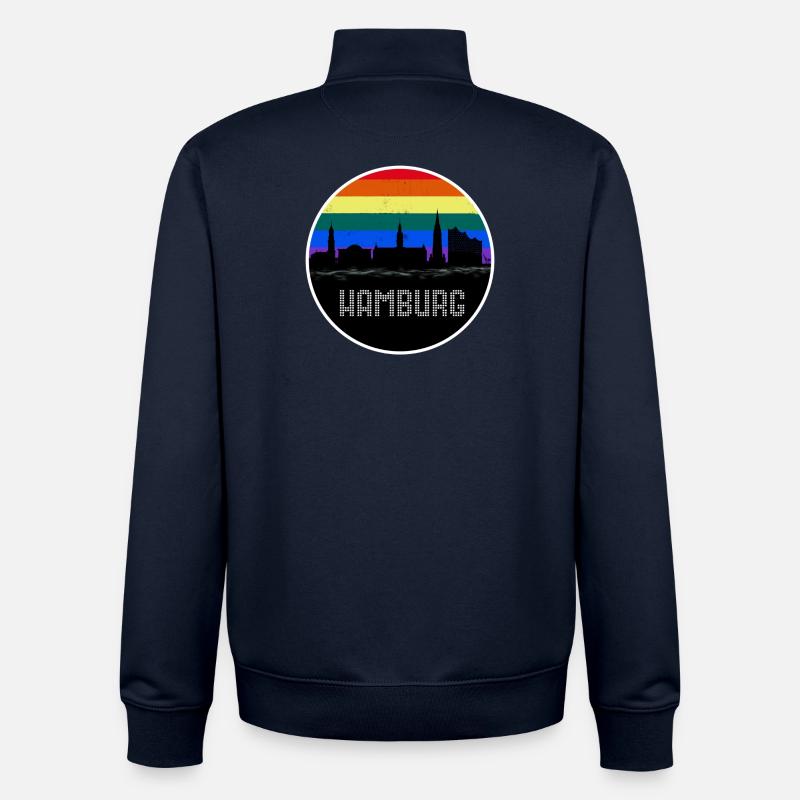 Arc-en-ciel Skyline de Hambourg - Sweat zippé unisexe en coton bio Stanley/Stella - marine