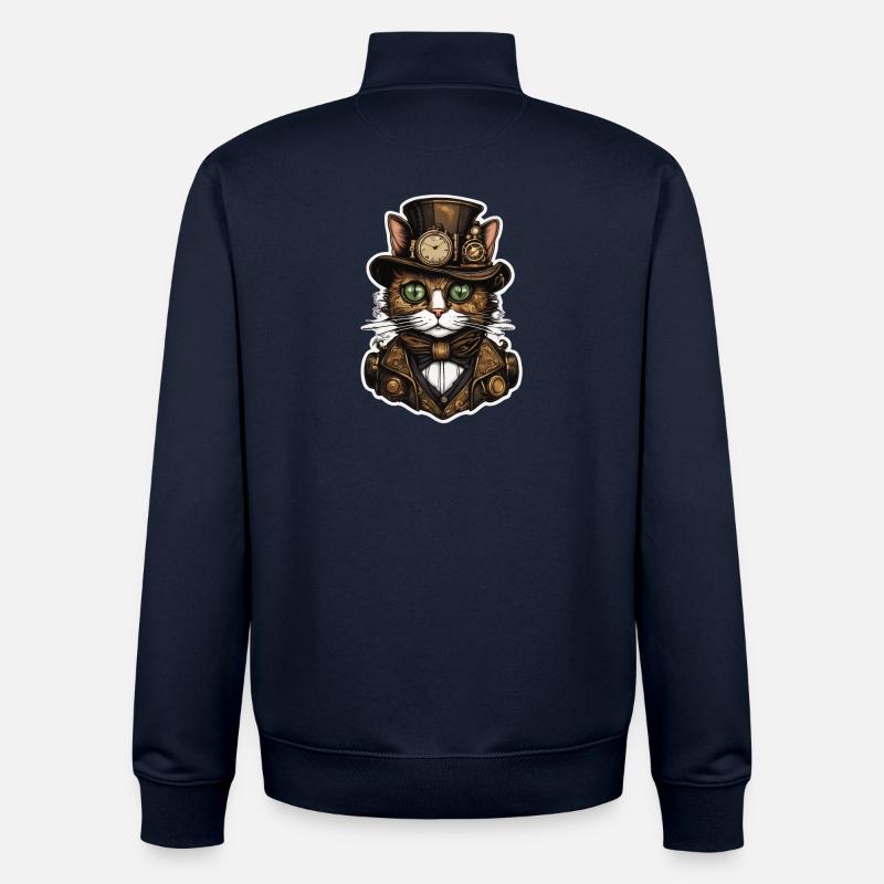 Steampunk Cat 01 - Sweat zippé unisexe en coton bio Stanley/Stella - marine