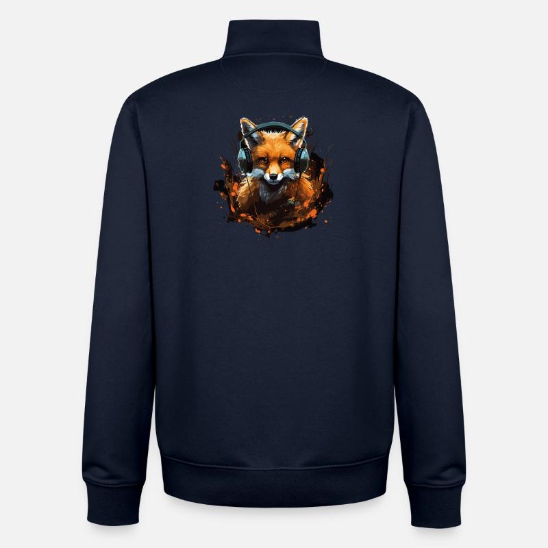 Fuchs mit Kopfhörer Splatterkunst - Unisex Organic Zip Sweatshirt von Stanley/Stella - Navy