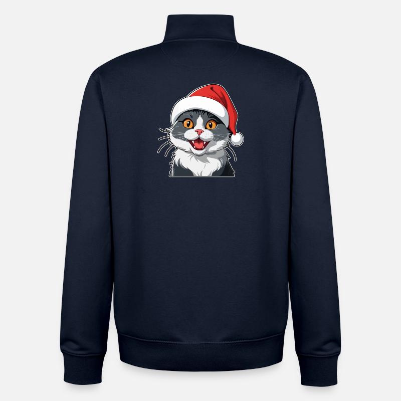 Chat Noël - Sweat zippé unisexe en coton bio Stanley/Stella - marine