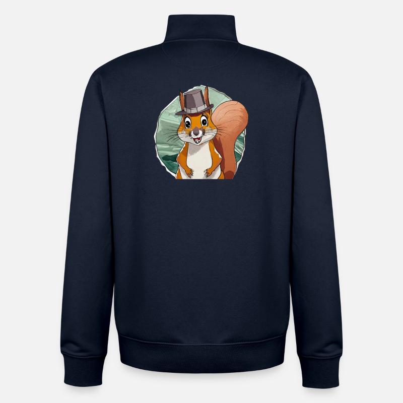 funny squirrel with hat - Unisex Organic Zip Sweatshirt by Stanley/Stella - navy