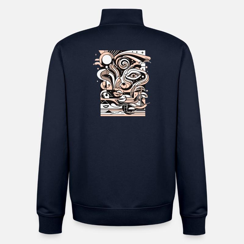 Surreal Line Face Pattern - Unisex Organic Zip Sweatshirt by Stanley/Stella - navy