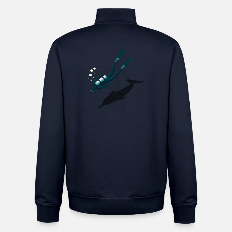 Diver & Dolphin Shadow Illusion - Unisex Organic Zip Sweatshirt by Stanley/Stella - navy