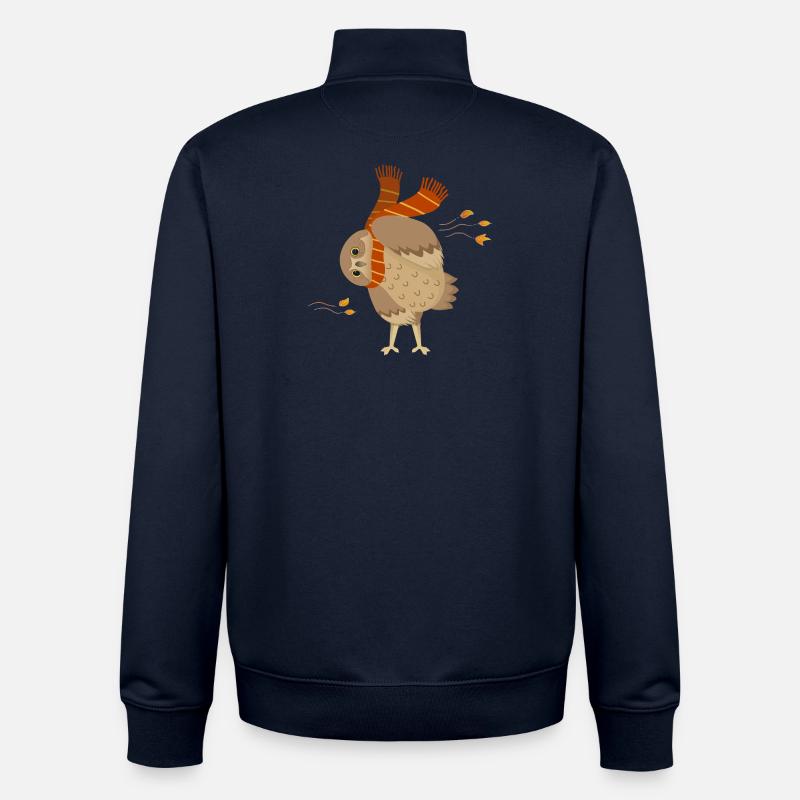 Süße Cartoon-Eule trägt Schal mit fallenden Blättern - Unisex Organic Zip Sweatshirt von Stanley/Stella - Navy