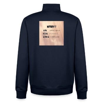 Matthew 7:7 - Unisex Organic Zip Sweatshirt by Stanley/Stella - navy - Back - AI Model Male 185 light (185cm)