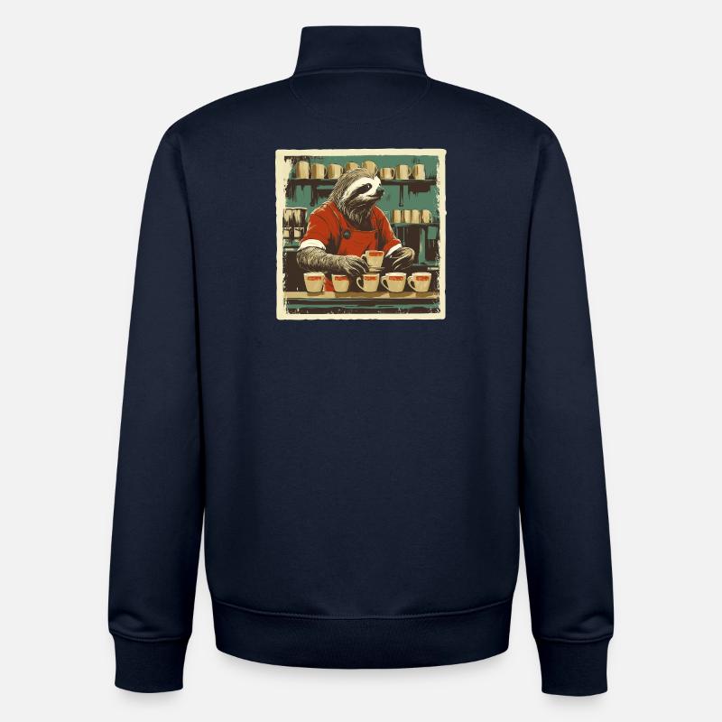 Sloth Barista – Coffee Is My Pace - Unisex Organic Zip Sweatshirt by Stanley/Stella - navy