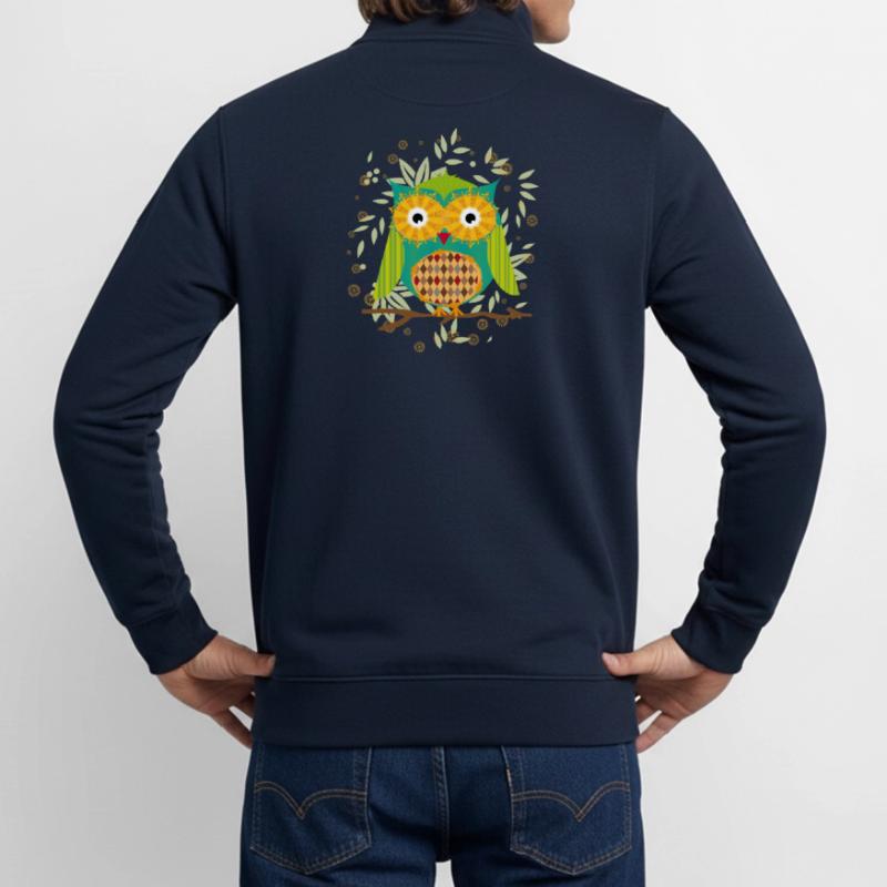 Artfully designed owl with patchwork pattern Unisex Organic Zip Sweatshirt by Stanley/Stella