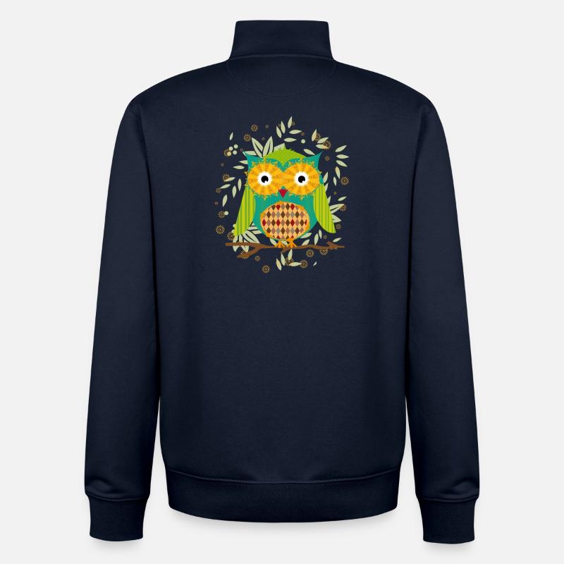 kunstvoll gestaltete Eule mit Patchwork-Muster - Unisex Organic Zip Sweatshirt von Stanley/Stella - Navy