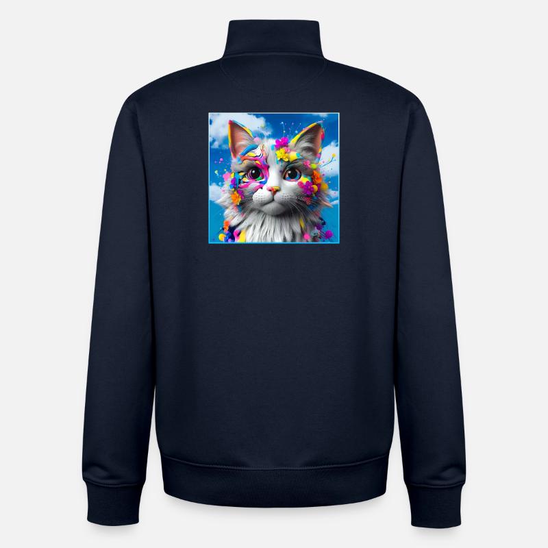 Farbenfrohe Katze - Unisex Organic Zip Sweatshirt von Stanley/Stella - Navy