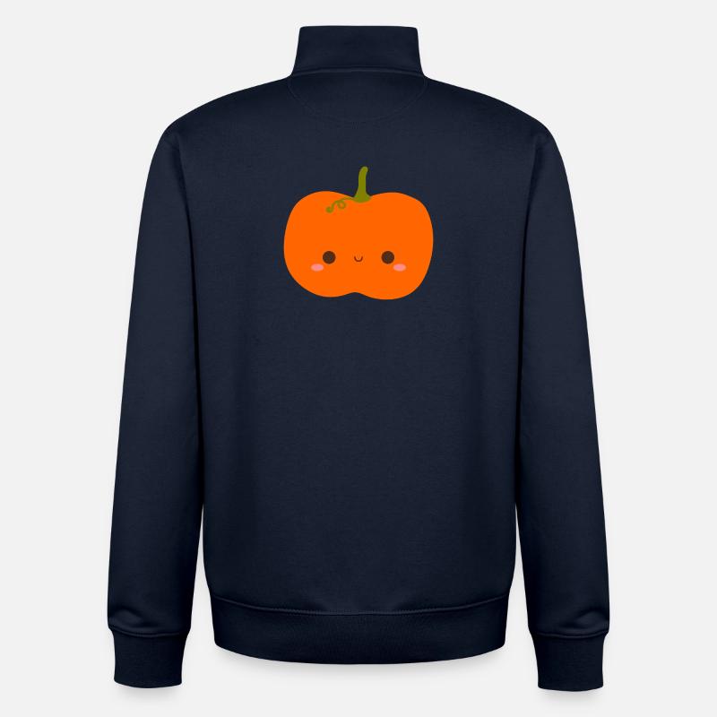 Illustration de citrouille souriante mignonne - Sweat zippé unisexe en coton bio Stanley/Stella - marine