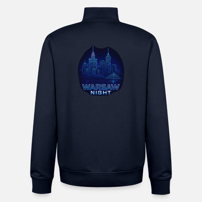 Nuit de Varsovie – Skyline Design Pologne - Sweat zippé unisexe en coton bio Stanley/Stella - marine