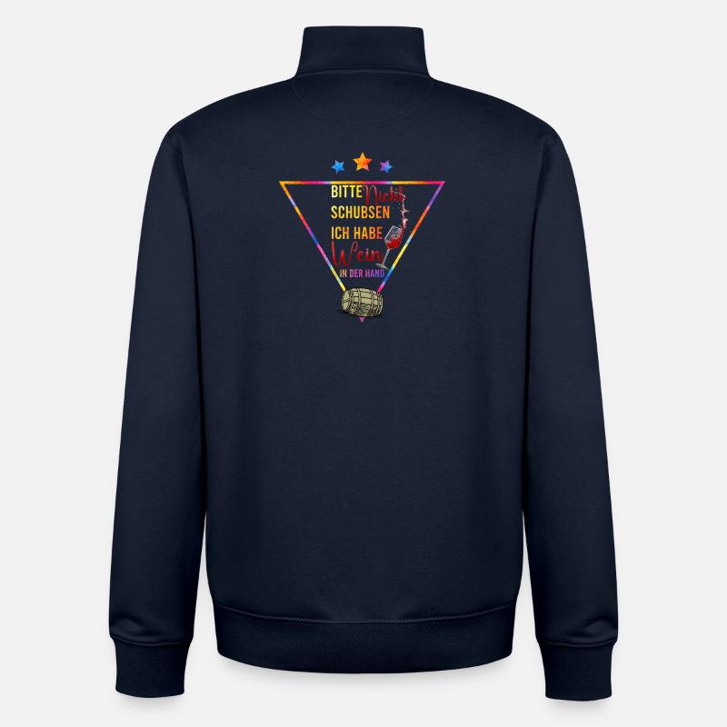 Please Don't Push Wine In Hand - Unisex Organic Zip Sweatshirt by Stanley/Stella - navy