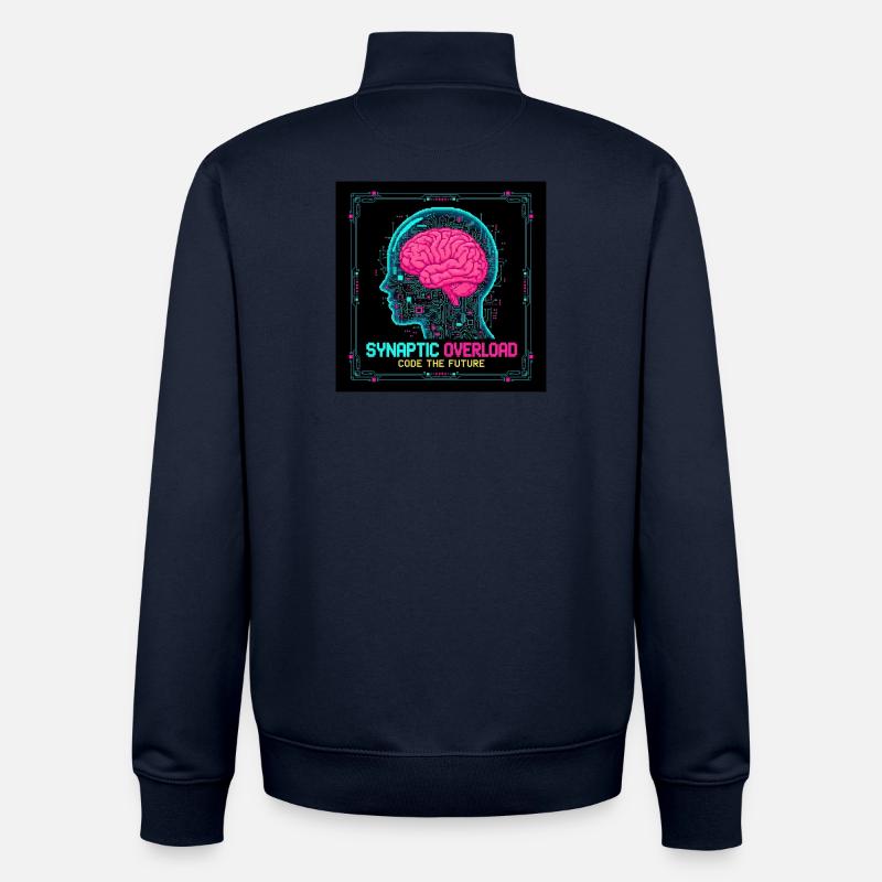 Synaptic Overload Neon Brain - Unisex Organic Zip Sweatshirt by Stanley/Stella - navy