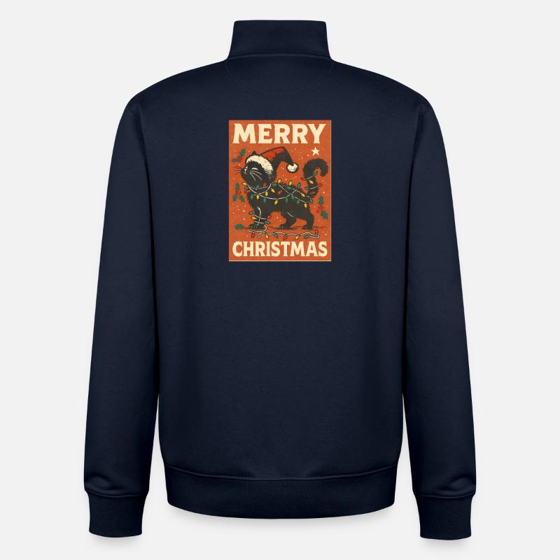 Joyeux Noël chat avec des lumières - Sweat zippé unisexe en coton bio Stanley/Stella - marine