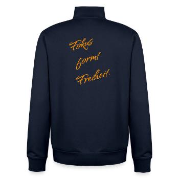 Focus Shapes Freedom – Motivational Slogan - Unisex Organic Zip Sweatshirt by Stanley/Stella - navy - Back - AI Model Male 185 light (185cm)
