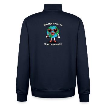 Zu Viel Plastik, Nicht Fantastisch - Unisex Organic Zip Sweatshirt von Stanley/Stella - Navy - Hinten - AI Model Male 185 light (185cm)