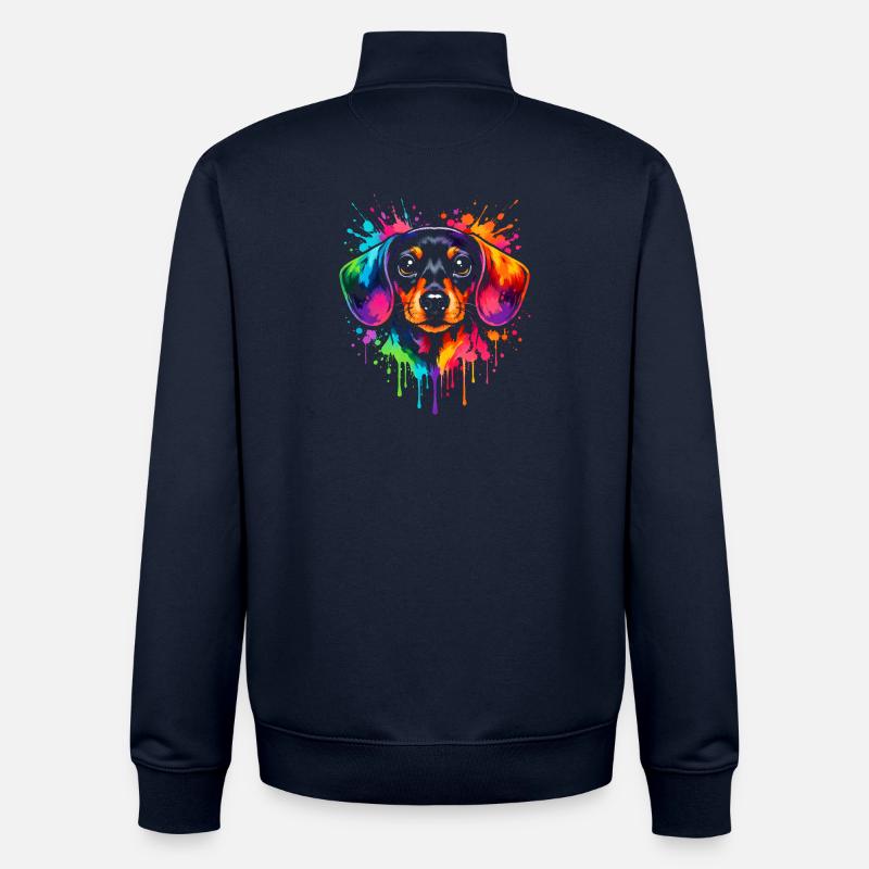 Teckel teckel | Chien Pop Art - Sweat zippé unisexe en coton bio Stanley/Stella - marine