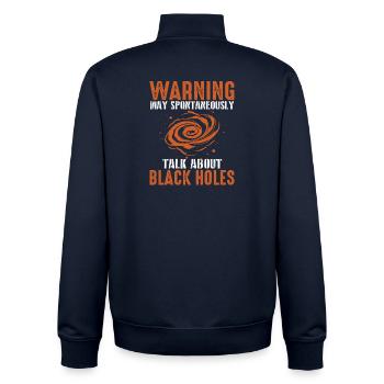 Avertissement : Parlez des trous noirs - Sweat zippé unisexe en coton bio Stanley/Stella - marine - Dos - AI Model Male 185 light (185cm)