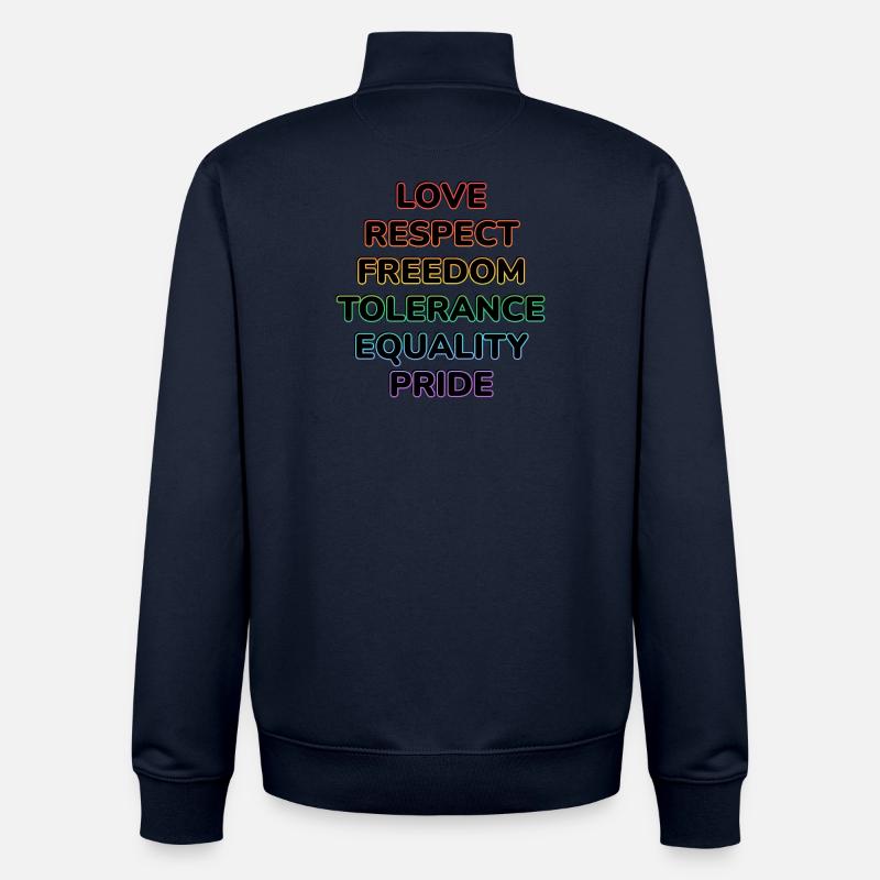 Fierté néon : Amour Respect Liberté - Sweat zippé unisexe en coton bio Stanley/Stella - marine
