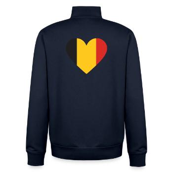 Humour,Belge, belgique, drapeau, frite, frites - Sweat zippé unisexe en coton bio Stanley/Stella - marine - Dos - AI Model Male 185 light (185cm)