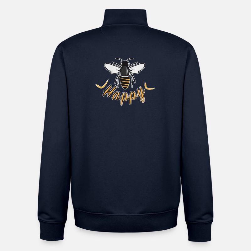 Happy bee with 'Happy' lettering - Unisex Organic Zip Sweatshirt by Stanley/Stella - navy