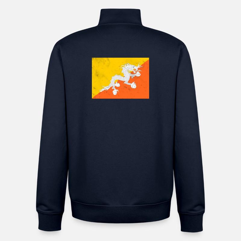 Drapeau du Bhoutan - Sweat zippé unisexe en coton bio Stanley/Stella - marine