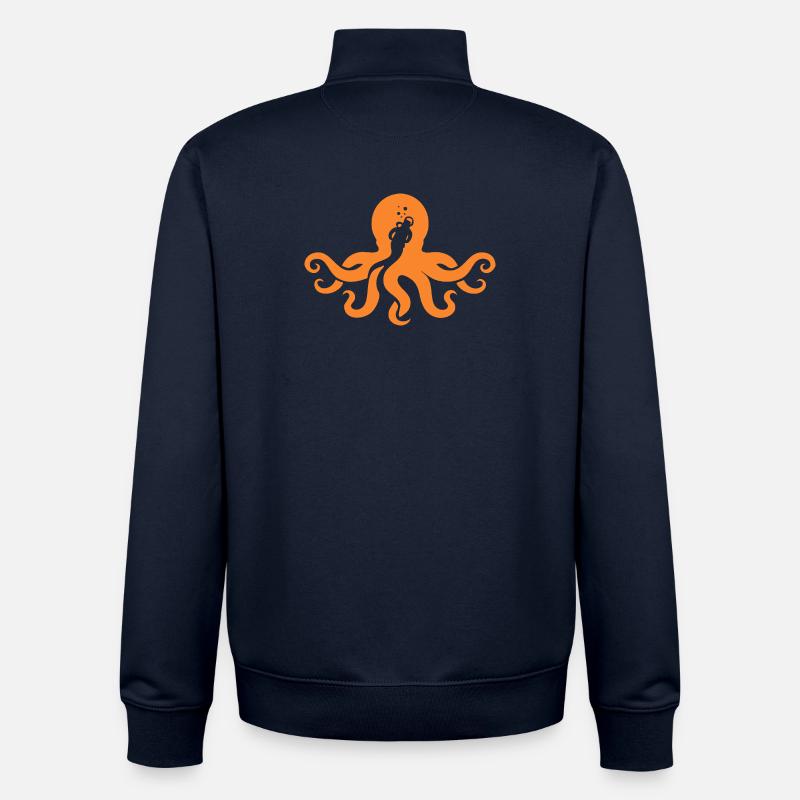 Plongeur pieuvre orange - Sweat zippé unisexe en coton bio Stanley/Stella - marine