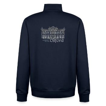 Oxford, Handzeichnung Clarendon-Gebäude, England - Unisex Organic Zip Sweatshirt von Stanley/Stella - Navy - Hinten - AI Model Male 185 light (185cm)