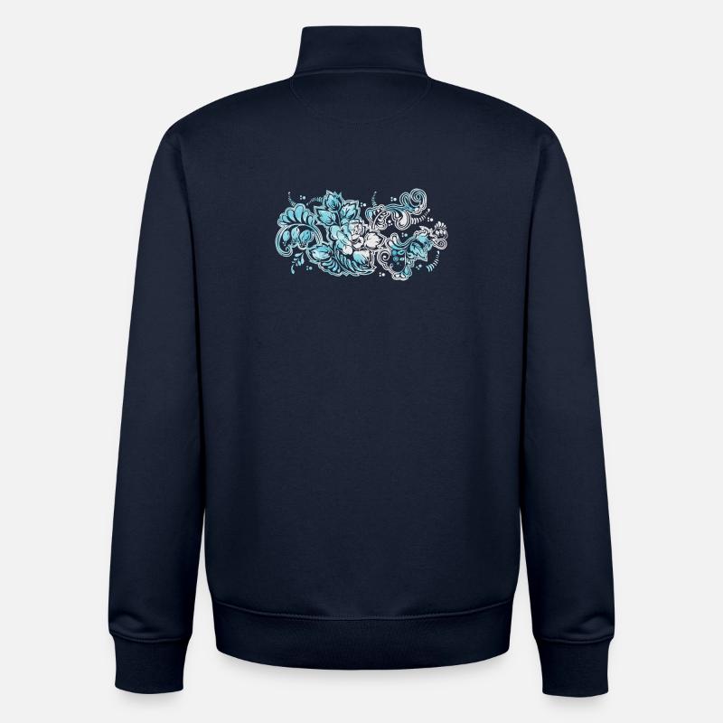 Blue Flower Pattern - Unisex Organic Zip Sweatshirt by Stanley/Stella - navy
