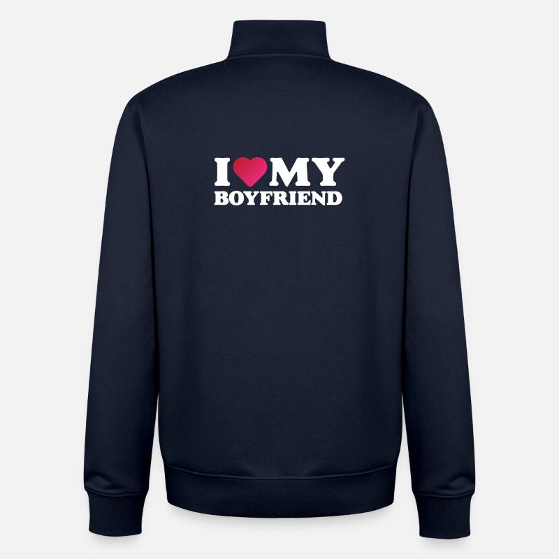 J’aime mon petit ami - Sweat zippé unisexe en coton bio Stanley/Stella - marine