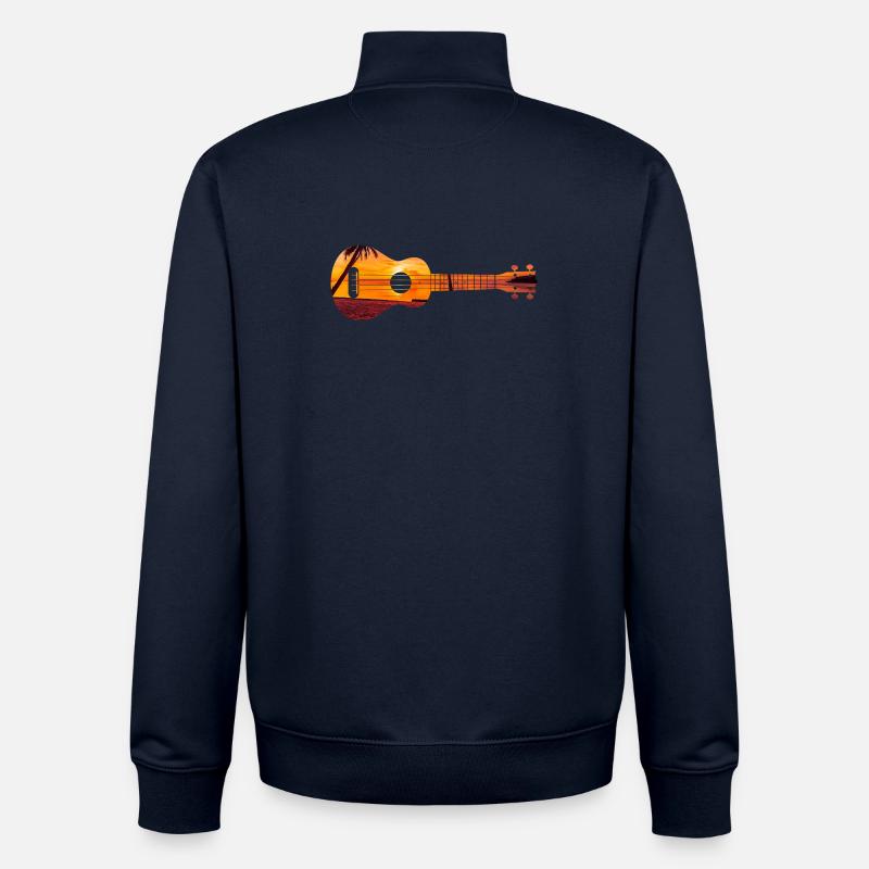 Hawaiian Ukulele Uke Beach Sunset - Unisex Organic Zip Sweatshirt by Stanley/Stella - navy