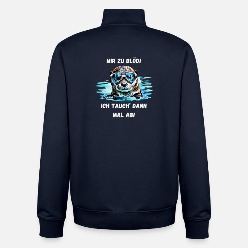Loutre plongeante – Aquarelle avec dicton - Sweat zippé unisexe en coton bio Stanley/Stella - marine