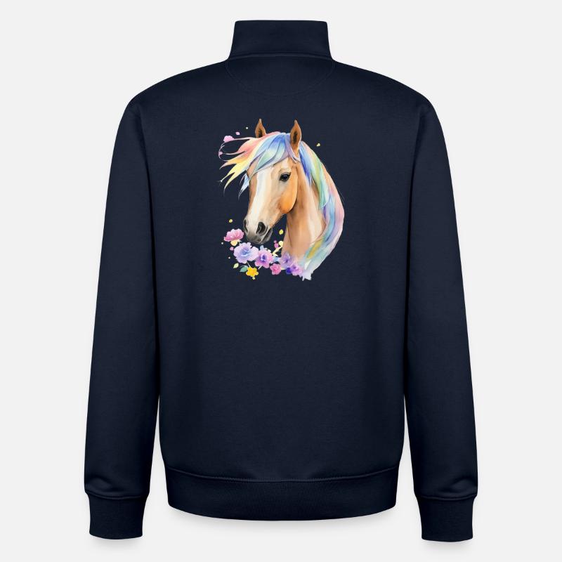 Cheval à crinière arc-en-ciel - Sweat zippé unisexe en coton bio Stanley/Stella - marine