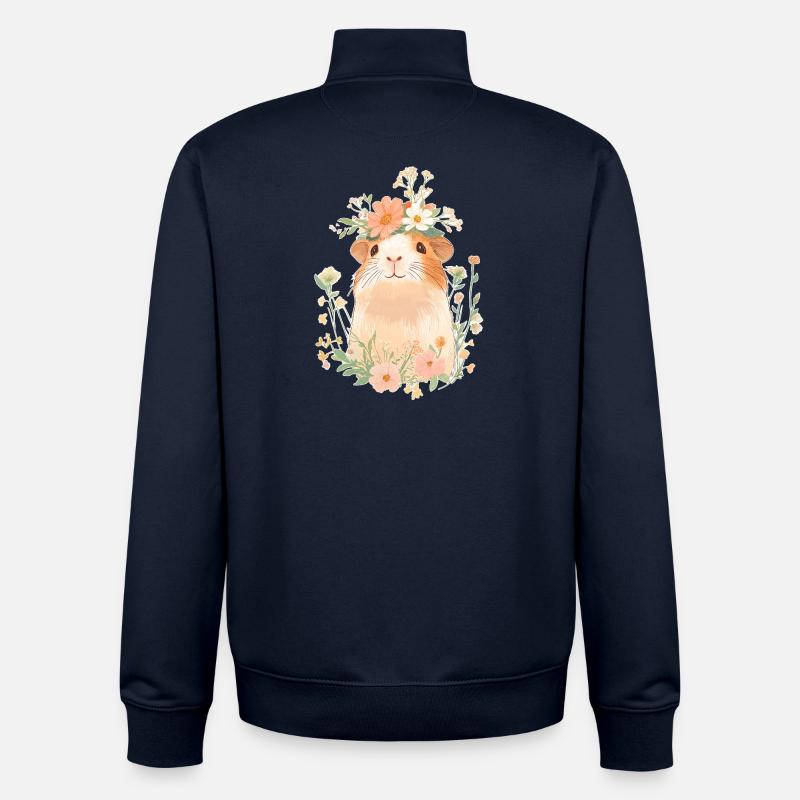 Cochon d’Inde avec des fleurs - Sweat zippé unisexe en coton bio Stanley/Stella - marine