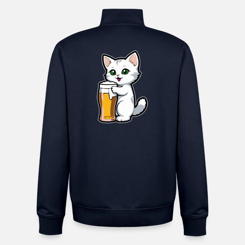 Chat à la bière - Sweat zippé unisexe en coton bio Stanley/Stella - marine