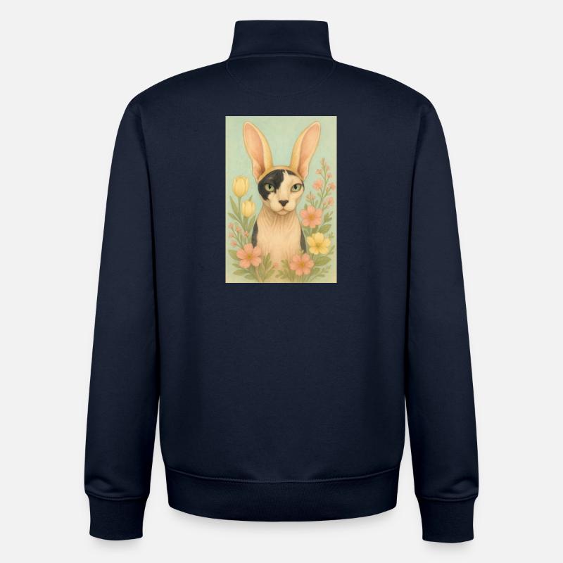 Chat Sphynx de Pâques - Sweat zippé unisexe en coton bio Stanley/Stella - marine